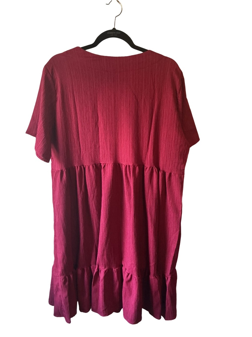 Women's V-Neck Short Sleeve Babydoll Style Summer Dress - Wine - Picture 3 of 5